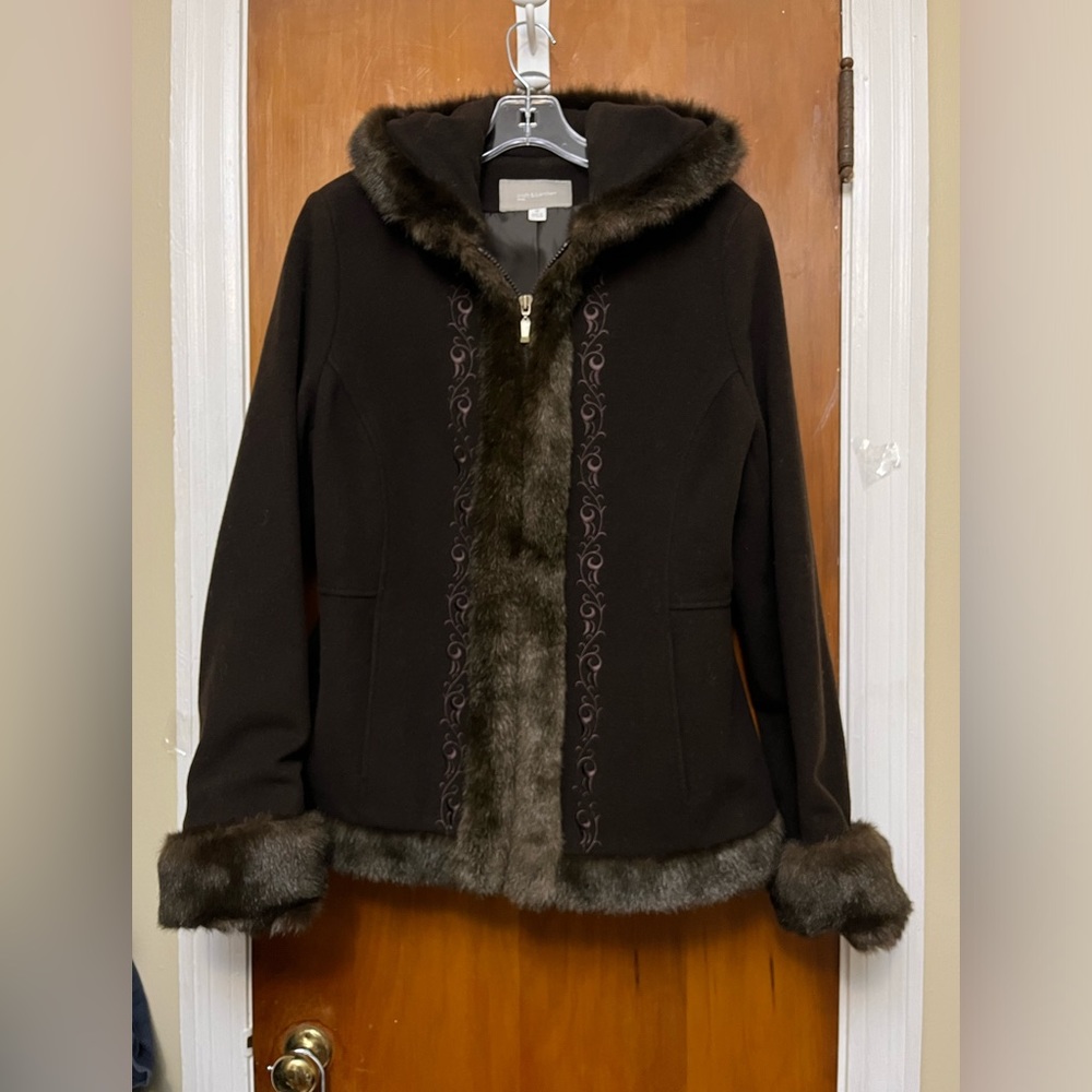 Croft & Barrow Women’s Brown Winter faux fur Wool coat medium - Picture 4 of 12